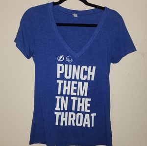 Tampa Bay Lightning Punch Them in the Throat womens shirt v-neck blue size large
